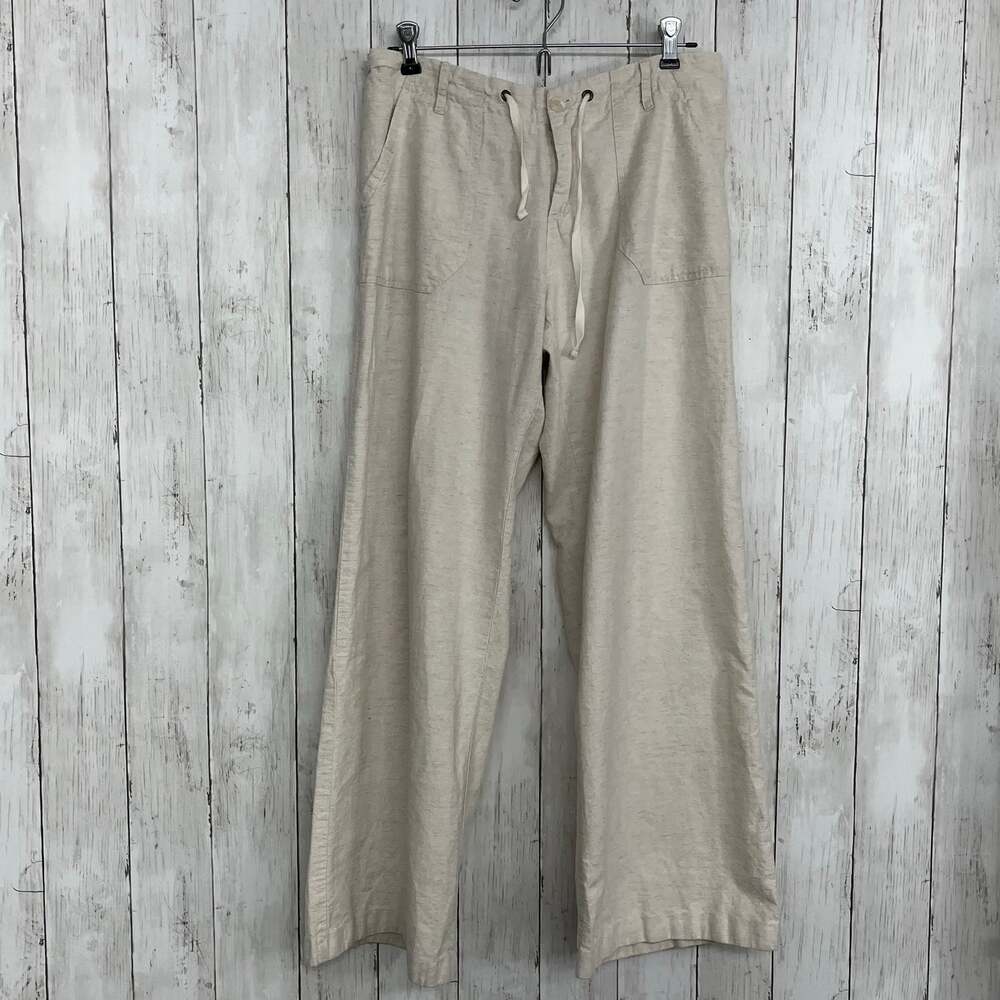 Just Living Cream Tan Linen Blend Drawstring Pants Medium Relaxed Beach Casual